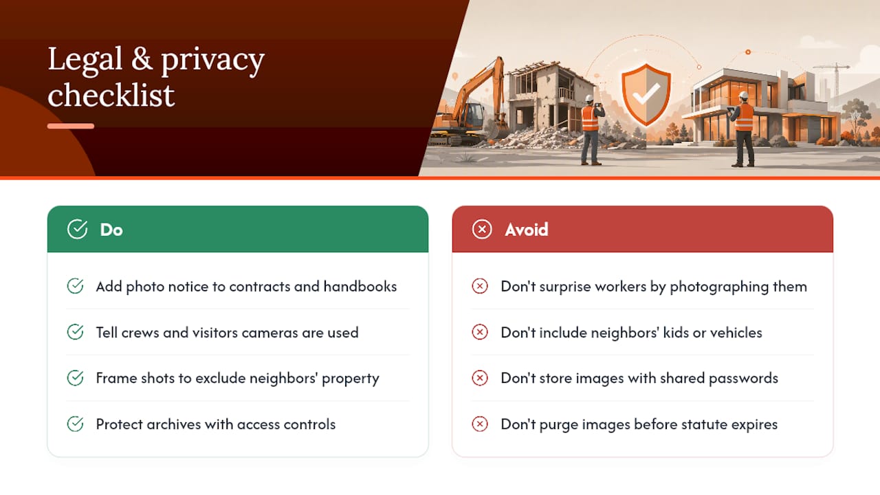 Legal and Privacy Rules for Jobsite Photos — overview diagram