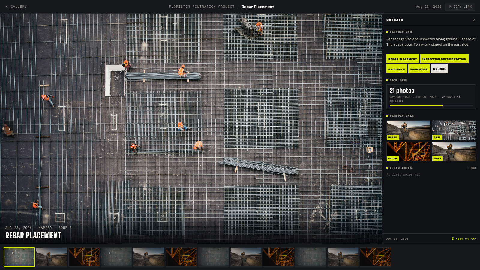 Ditch photo detail workspace with field image and AI evidence summary